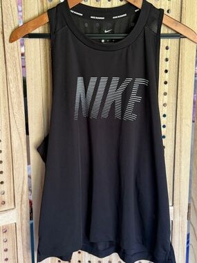 Nike Dri-FIT Running Tank Top Black Mesh Back Logo Graphic L